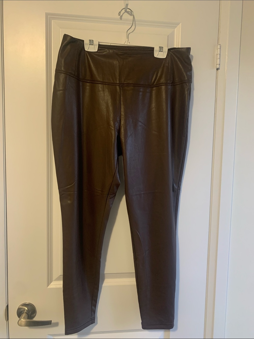 Dex Faux Leather Leggings in Dark Brown with Black Fleece Lining